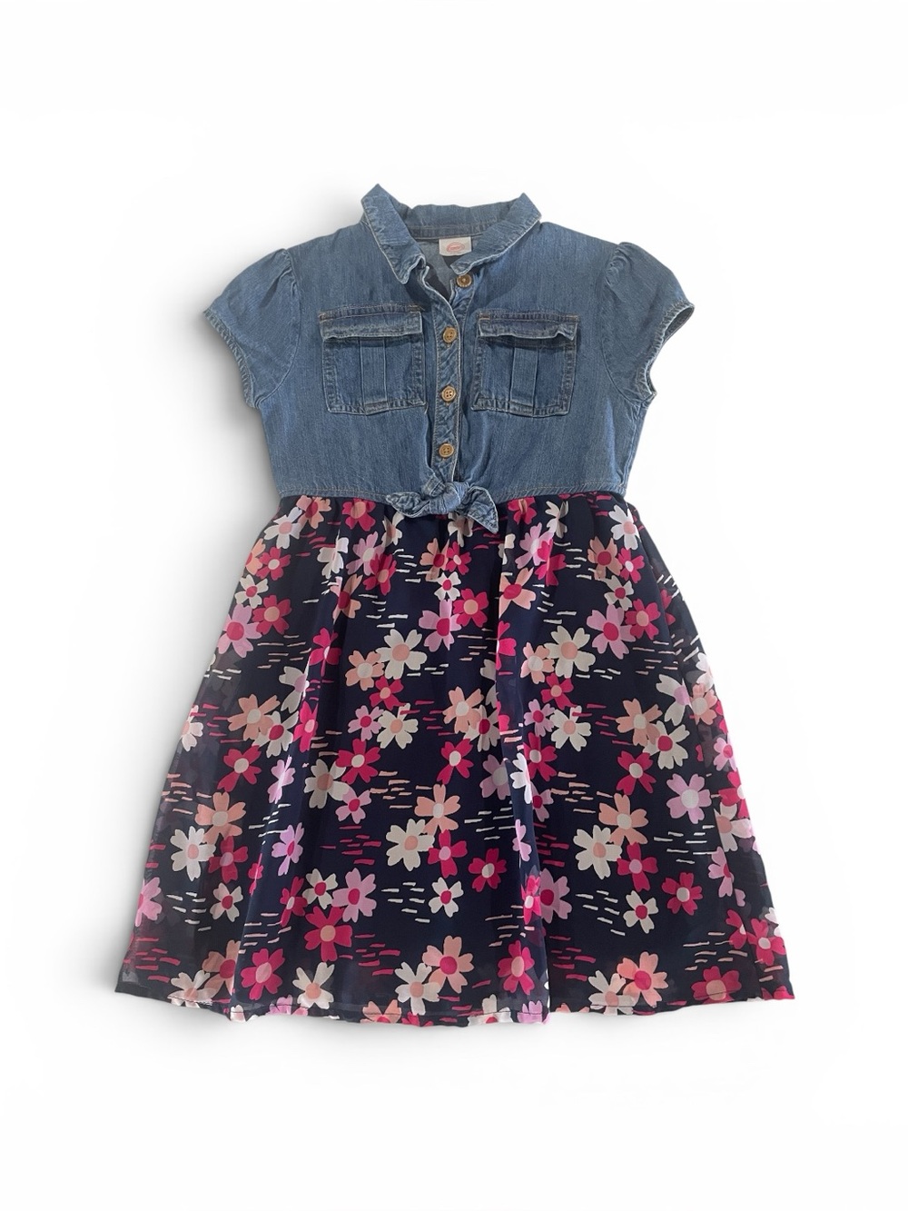 Girls Floral Navy Dress with Denim Top S (6-6x)